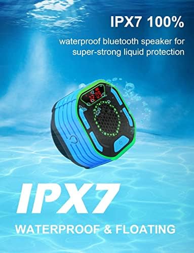 Звучник за туширање Duoten, IPX7 водоотпорен преносен Bluetooth безжичен звучник за туширање радио со гласен стерео звук, LED дисплеј, светло шоу, вшмукување чаша, цврста кука