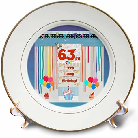 3drose Слика на 63 -та роденденска ознака, кекс, свеќа, балони, подарок, стрими - плочи