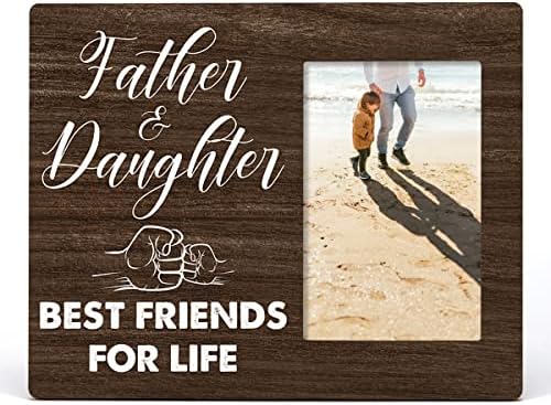 Нураво татко и ќерка Вуд слика Рамка Најдобри пријатели за живот рустикална дрвена фото рамка за таблета или wallиден приказ, подарок за