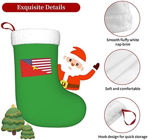 Американско знаме и знаме на Виетнам Божиќни чорапи, подароци за одмор на Божиќни празници за украси за семејни празници 18-инчни