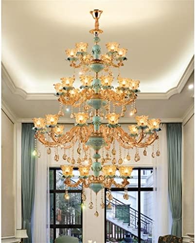BHVXW Голем лустер во европски стил Кристал ламба дневна соба ламба со француски стил керамички три-приказна вила средно кат светилка