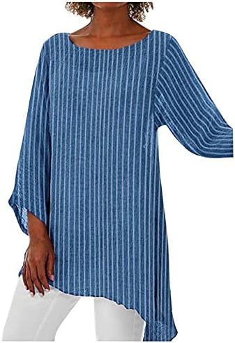 Women'sенски врвови со долги ракави плус печатење со големина на ленти за лабава кошула Врвови на кошула Неправилни врвови на блузи од