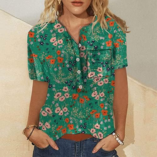 Женски летни цветни графички маички со кратки ракави со кратки ракави нагоре маици од туника