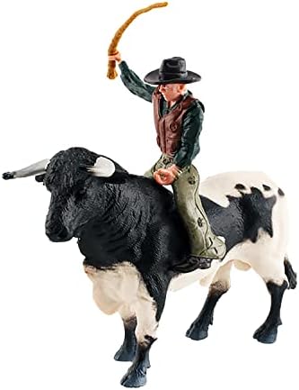 Hiawbon луѓе со бикови фигурински пластични бикови возејќи реалистична бик возач модел фарма животно црно -бела фигура на бикови