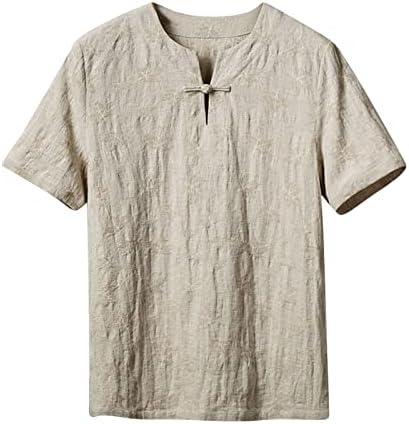 2023 година Нови мажи лето Нова машка постелнина цврста боја мода ретро обична маица со кратки ракави мажи. Плус маица