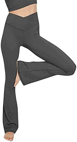 Женски ситни панталони мода секси јога панталони со висока половината вкрстена ширина нога цврста боја вежба јога панталони проток