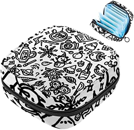 Санитарна торба за складирање на салфетки, графити снежен човек забавен образец менструална чаша торбичка, преносни санитарни салфетки за чување