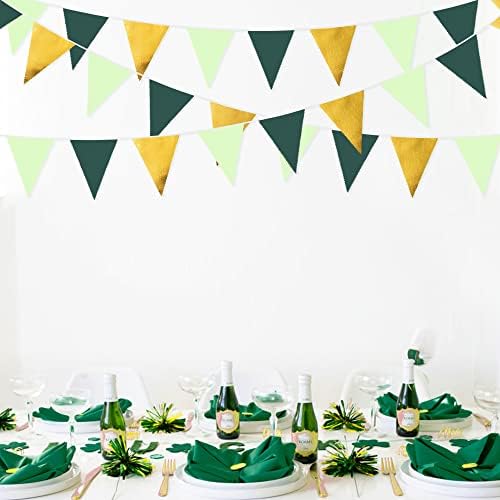 32 стапки Темно Зелени И Златни Украси Маслинесто Зелени И Златни Триаголни Знамиња Банер Знаменце Бантинг Венец Стримери За Свадба Бебе