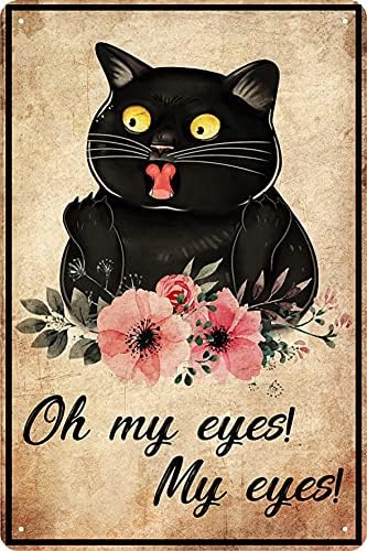 Минитполин Смешни Декор За Бања Знаци Смешни Црна Мачка Декор Метални Знаци За Гаража Човек Пештера Смешно Ох Моите Очи Моите Очи Калај Знак