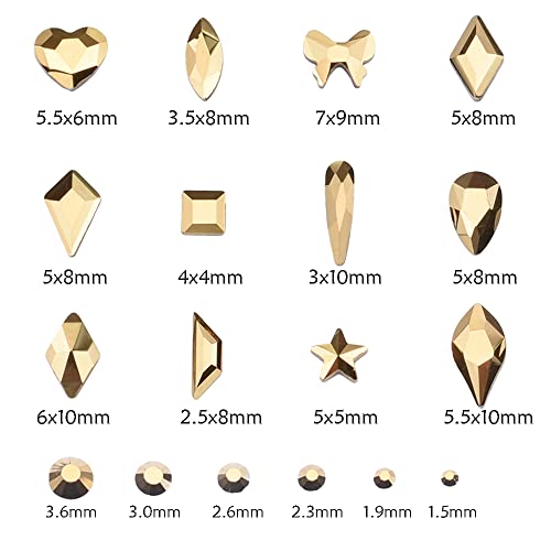 120 парчиња минерални златни геми за нокти стакло рамни грб мулти -форма rhinestones за декорација на акрилни нокти со 720