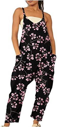 Shengxiny цветни печати за печатење за жени летни хареми родери лабави ромперски панталони со џеб со џеб