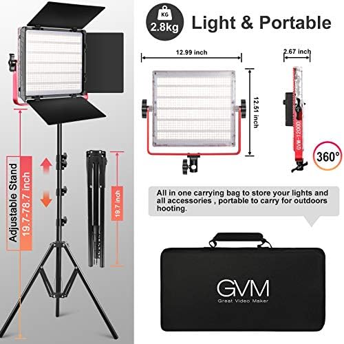 GVM 1200D RGB LED видео светло, комплет за видео осветлување од 50W со контрола на апликации, 3200K-5600K комплет за осветлување на фотографија