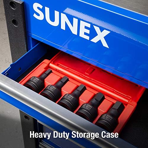 Sunex 4507, 3/4 Инчен Погон Удар Хексадецимален Возач Сет, 5-Парче, Метрички, 14mm-24mm, Cr-Mo Челик, Ознаки Со Двојна Големина,