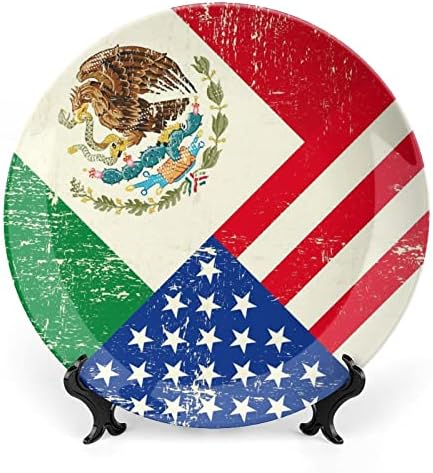 Коска На Знамето На САД И Мексико Кина Декоративна Плоча Тркалезни Керамички Плочи Занает Со Штанд За Прикажување На Декор За Ѕидна