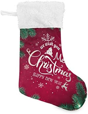 Алаза Божиќни чорапи Среќен Божиќ и Среќна Нова Година Текст Божиќ ела гранки Пини Конуси Класик Персонализирани големи декорации за