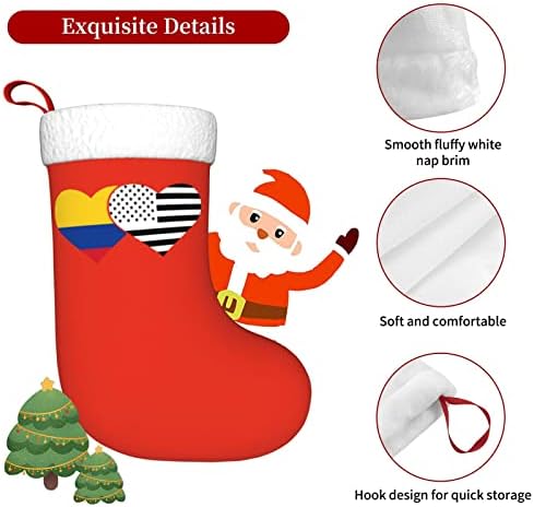 Cutedwarf Колумбиско знаме и американско знаме Божиќно порибување Божиќно декорација Класичен 18 инчи камин виси чорап
