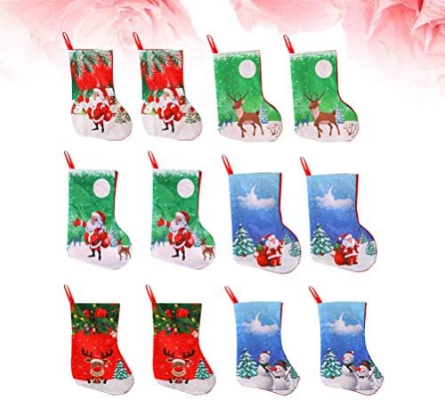 Кабилок 12 парчиња Модни Божиќни Чорапи Божиќна Торба За Подароци Чорапи Бонбони Слатки Висечки Торбички Материјали За Забави