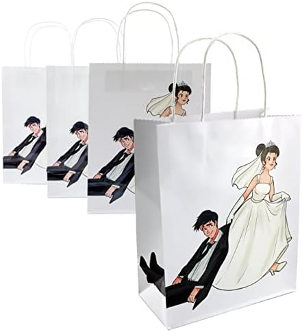 Иконикални Смешни Торби За Подароци За Венчавки, Средна Големина, Младоженец Што Влече Невеста, 8-Пакет