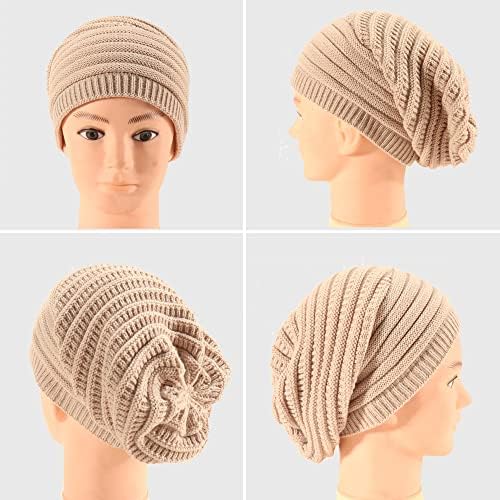 Ibeauti 4 пакет со двојка -капки плетена шема зимска буги череп капа за жени тинејџери