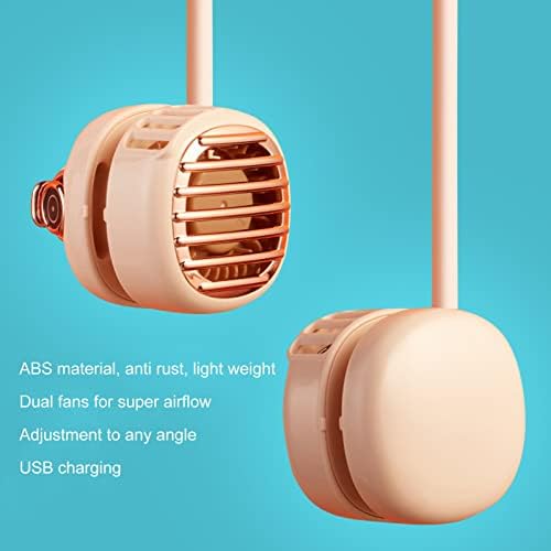 Преносен вентилатор на вратот, прилагодување на агол USB полнење на вратот со двојни вентилатори со двојни вентилатори со рацете бесплатно