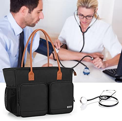 Курмио медицинска сестра торба, преносна медицинска кеса со поставен лаптоп ракав за медицинска сестра, домашни посети, здравствена