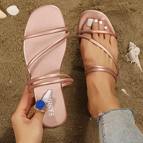 Rbculf Thong Sandals за жени влечки од плажа 2023 Ново женски боемски рамен сандал летни сјајни чевли со флип-флоп
