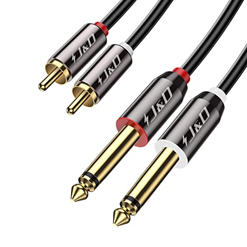 J&D RCA до 1/4 кабел, двоен 1/4 инчен TS до двојно RCA стерео аудио интерконекција кабел, златна позлатена бакарна обвивка тешка должност