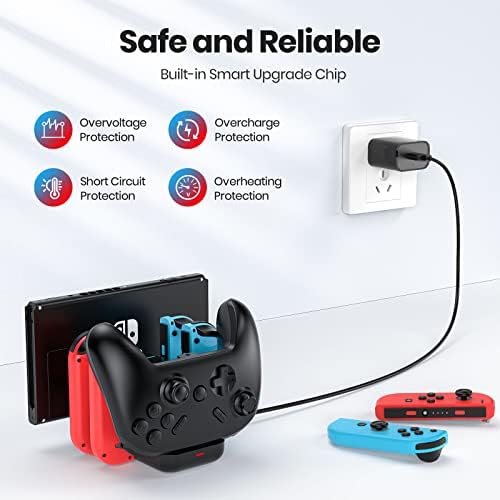 Chalger Controller Charger Charger за Nintendo Switch Pro Controller и oyој Кон, 6-во-1 брза станица за полнење за Switch & OLED Model & Lite
