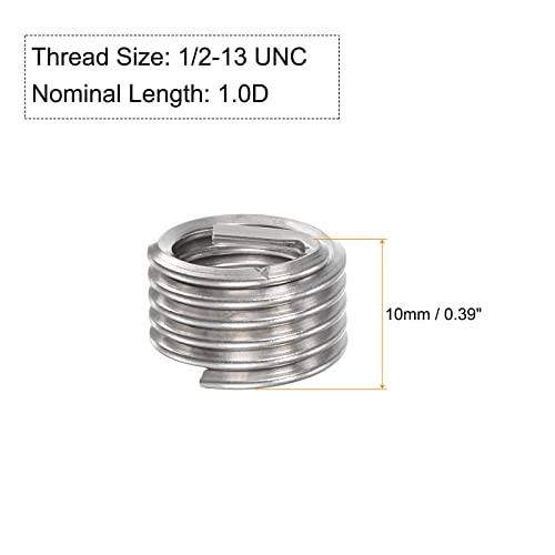 Вметнувања на нишка од Uxcell Inserts 1/2-13 UNC 1.0D 304 не'рѓосувачки челик спиричен тип калем со завртка за завртки за навој на челик со челик
