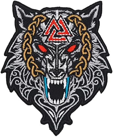 Phraya Patch Viking Wolf со симбол на Один Валкнут извезена тактичка лепенка со морал со поддршка на прицврстувачи за прицврстување