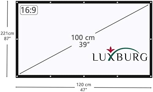 Луксбург 100 16: 9 87 x 49 Екран за преносен проектор, HD 4K Премиум квалитет на преклопување на дебелиот екран за проекција на платно
