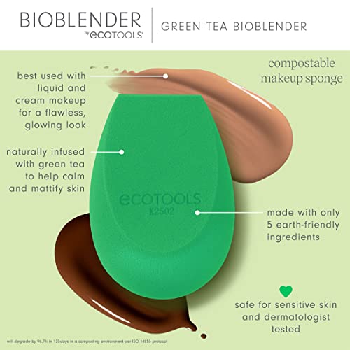Ecotools Зелен Чај Bioblender, Компостибилен Шминка Мешање Сунѓер, За Основа &засилувач; База Покриеност, Кожата-Смирувачки, Природна