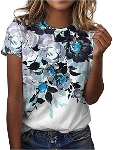 Дами маички со краток ракав графички опуштени вклопувани блузи маички со брод вратот случајно лето есен маици облека Д7