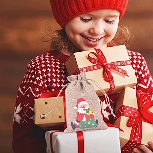 БЛИЗУ 10 ПАРЧИЊА Божиќна Забава Подароци Торби Подароци Овошје Кеси За Бонбони Врвки Ленени Чанти Украси За Забави За Жени Роза