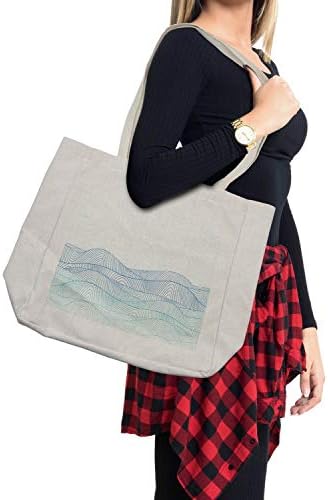 Ambesonne Blue и бела торба за купување, апстракција на океанот Seascape со брановидна линија на водни, еколошки торбички за
