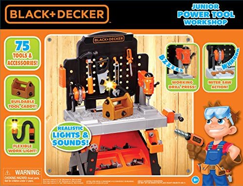 Црна+Декер Детска Работна Маса-Работилница За Електрични Алати-Изградете Своја Кутија За Алатки За Играчки-75 Реални Алатки И Додатоци