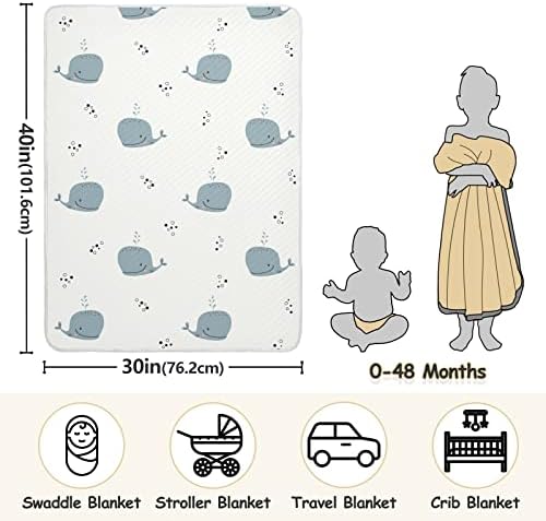 Swено со памучно ќебе со малечки кит за новороденчиња, примање ќебе, лесен меко залепено ќебе за креветчето, шетач, ќебиња за расадници, 30х40