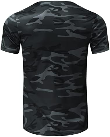 Ubst Mens летни маици со цврста боја Камо печати кратки ракави под подмачкување тинејџери Атлетски тренингот тенок вклопат основни врвови на