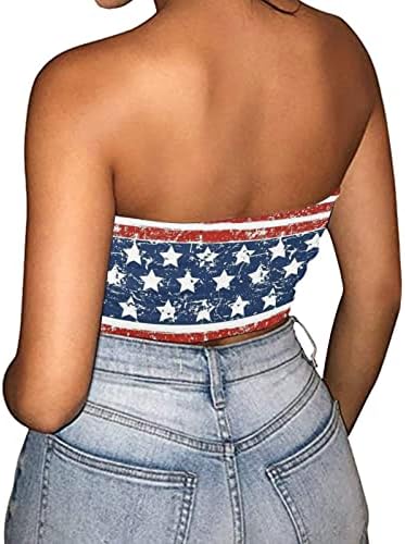 Американски резервоар за знамиња врвни жени секси starвезда шарени печатени култури врвни ленти од 4 -ти јули цевка без ракави без ракави без грб Ками