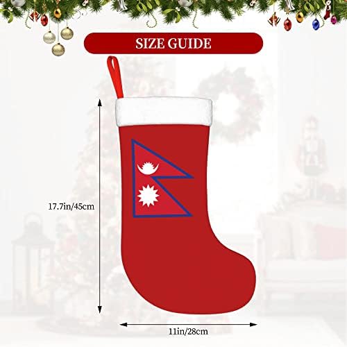QG ZZX Божиќни чорапи со бела супер мека кафушка манжетна Непал знаме Божиќни чорапи Божиќни украси порибување