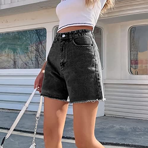Oplxuo жени тексас шорцеви со џебови 2023 лето трендовски среден половината искинати фармерки со шорцеви панталони обични шорцеви за одмор