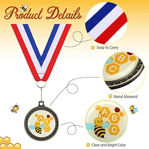 8 Парчиња Правопис Пчела Награда Медали Со Вратот Лента 2 Инчен Метал Правопис Пчела Саќе Медали За Награди Рефус Победи Медали За Деца