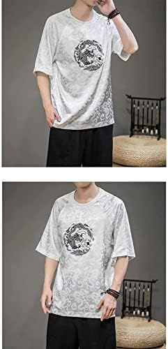 Летна маица со кинески стил ретро танг костум змеј везење џакард лабава кратки ракави мажи облека врвови машки