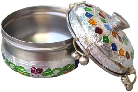 Хиџет Меенакари челична сребрена позлатена диби индиска кутија за складирање за свадби за туш за бебиња за домаќинство за држење на