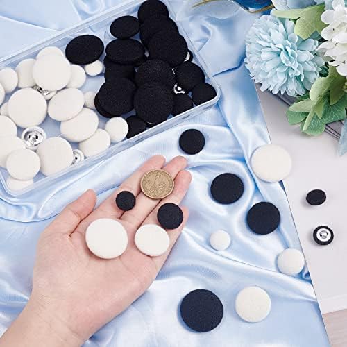 Ph pandahall 64 парчиња покриени копчиња за легура, 4 големини црни бели копчиња со бела боја 15 20 25 мм тркалезно рачно изработени декоративни