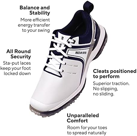 Sqairz Speed ​​Speed ​​Athetical Golf чевли, голф чевли, дизајнирани за рамнотежа и перформанси, заменливи шила, водоотпорни, голф чевли