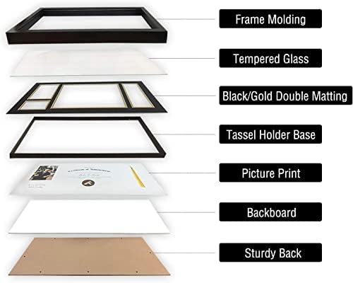 Голден Стејт Арт, рамка за црна диплома 11x22 со носител на Тасел за диплома 8,5х11 и 4x6 фотографија со цврсто дрво и калено стакло,
