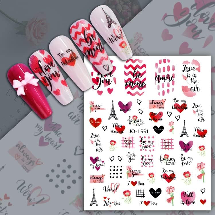 8 листови налепници за уметност од роза на ноктите, 3Д само-лекари DIY Nail Art Supplies за дизајнер на украси за нокти, тетоважи за нокти за забава