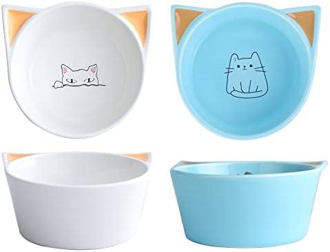Керамички садови за керамичко маче тамајким, чинија со кренати храна и вода поставени за мачки, порцелански покачен стрес за храна