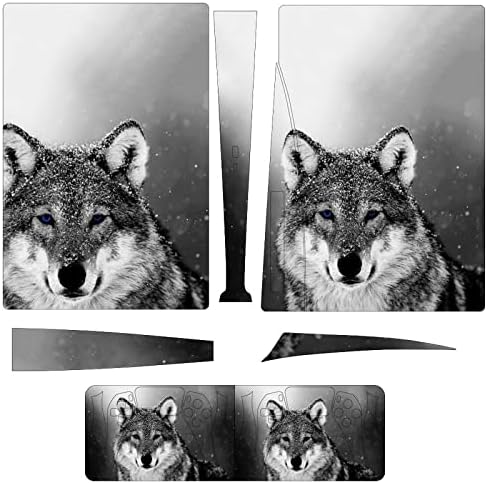 Волк во снег Целосна заштитна покривка на кожата за покривање на кожата, налепница за декорации, компатибилен со конзолата и контролорот на верзијата PS5 Disk